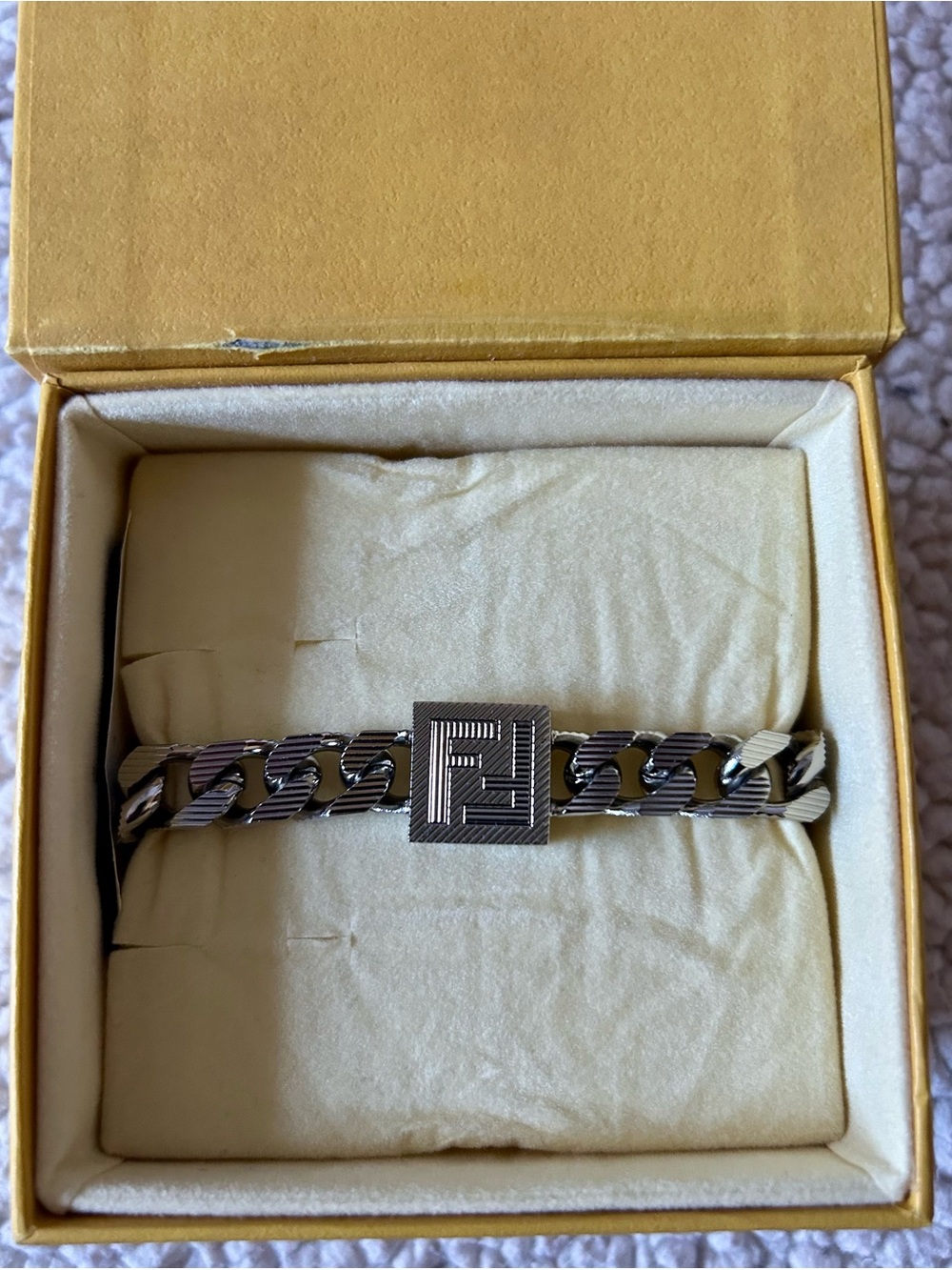 Fendi Palladium Shadow Chain Bracelet with Square Branded Clasp - Size Large - Picture 14 of 14